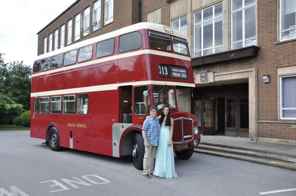 A proud father and daughter outside Tudor Grange School -we both attended but decades apart!